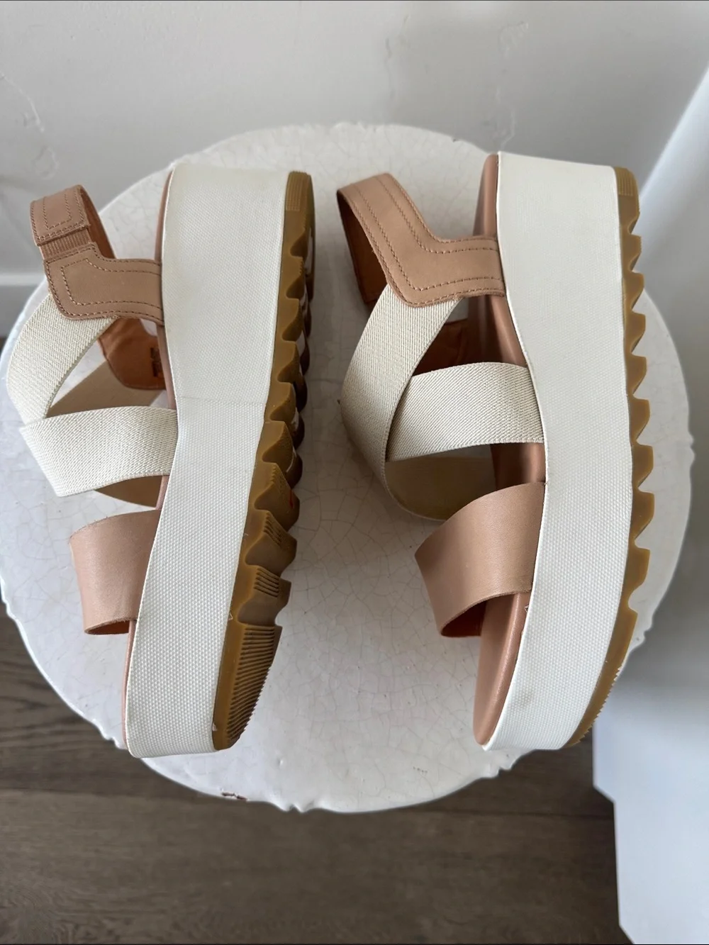 Sorel CAMERON Platform Slingback Honest Beige/Chalk Color Leather Textile Size 9
